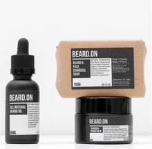 Load image into Gallery viewer, Beard.On Beard Oil, Charcoal Beard Balm And Beard Face Charcoal Soap: The Premium Beard Conditioning Combo Pack II